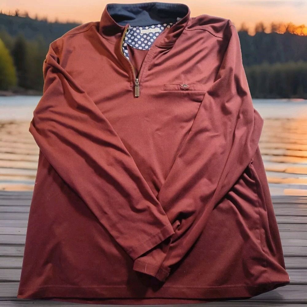 Age of Wisdom Pullover Mens L/XL Red Polyester Stretch Long Sleeve 1/4 Zip 1085A